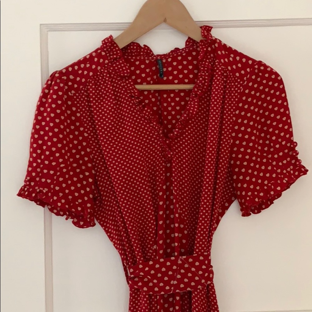 Silk red and cream dress